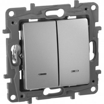 Выключатель LEGRAND Etika двухклавишный с подсветкой автоматические клеммы 10 AX 250 В алюминий