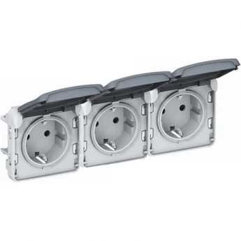 Розетка тройная LEGRAND Plexo 3х2К+З 16А горизонтальная, с автоматическими зажимами, IP55, серый