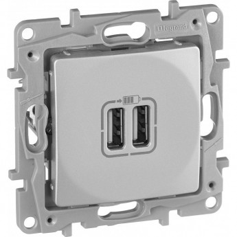 Зарядное устройство LEGRAND Etika с двумя USB-разьемами 240В/5В 2400мА алюминий